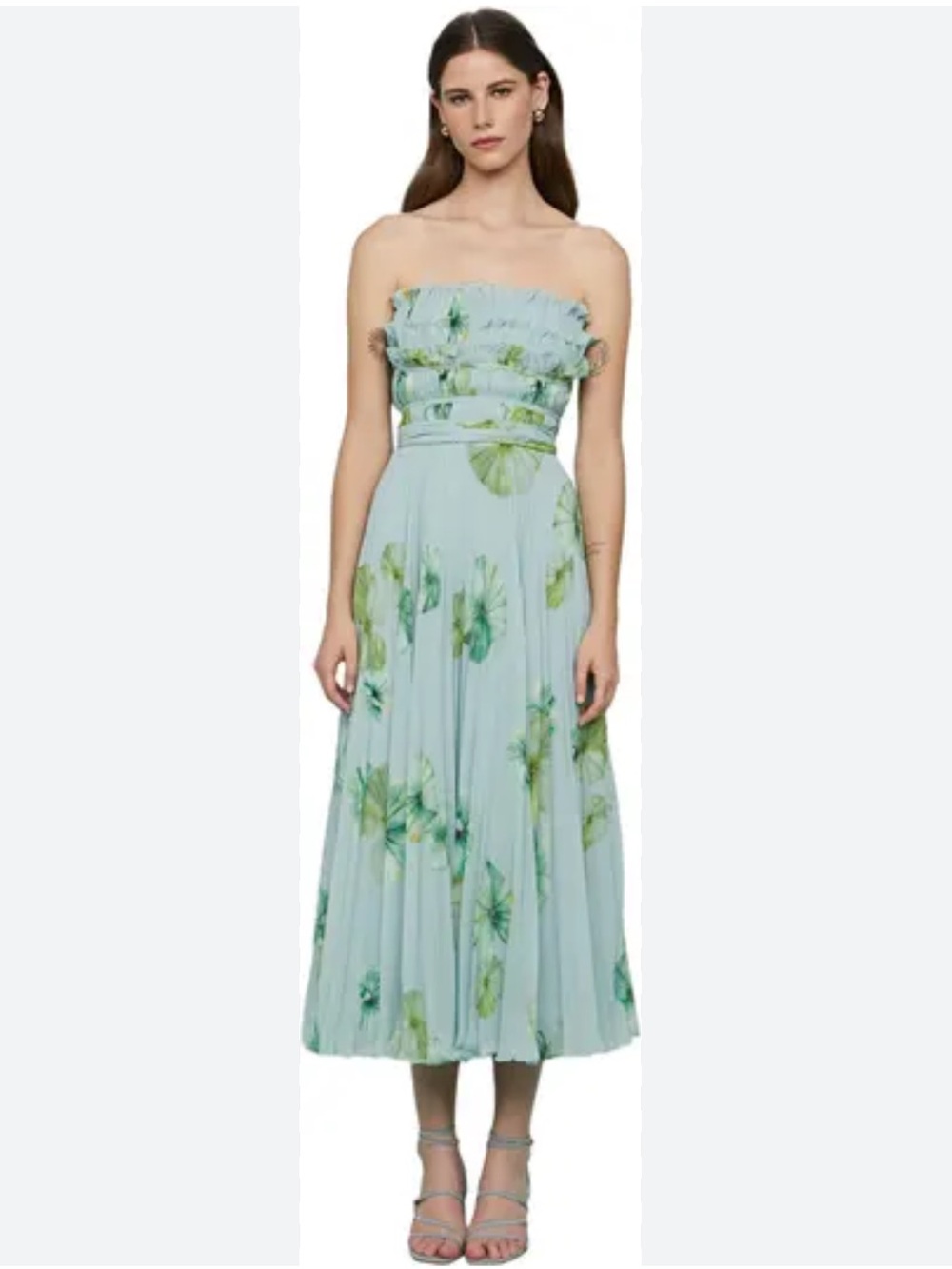 Amur Cathy Floral Strapless Smocked Midi Dress with Waist Tie